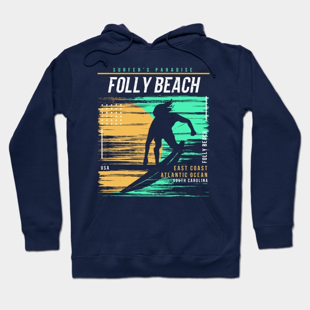 Retro Surfing Folly Beach, South Carolina // Vintage Surfer Beach // Surfer's Paradise Hoodie by Now Boarding